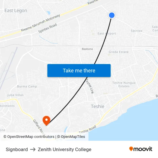 Signboard to Zenith University College map