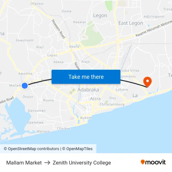 Mallam Market to Zenith University College map