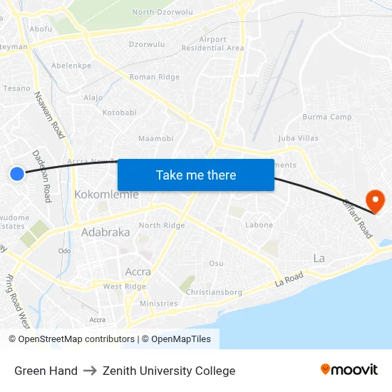 Green Hand to Zenith University College map