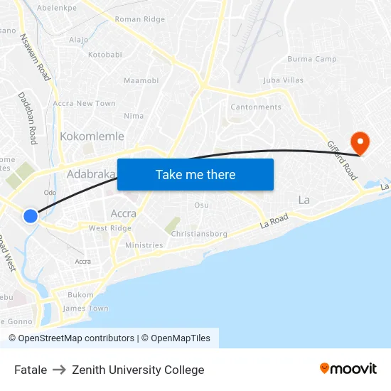 Fatale to Zenith University College map