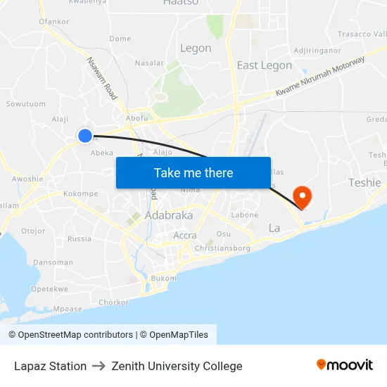 Lapaz Station to Zenith University College map