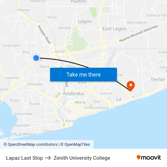 Lapaz Last Stop to Zenith University College map