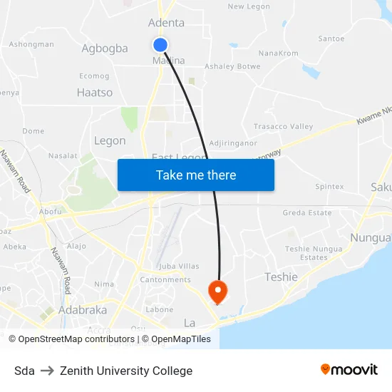 Sda to Zenith University College map
