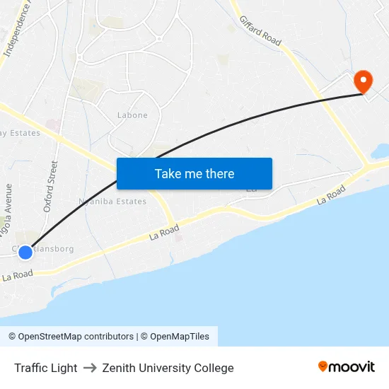 Traffic Light to Zenith University College map