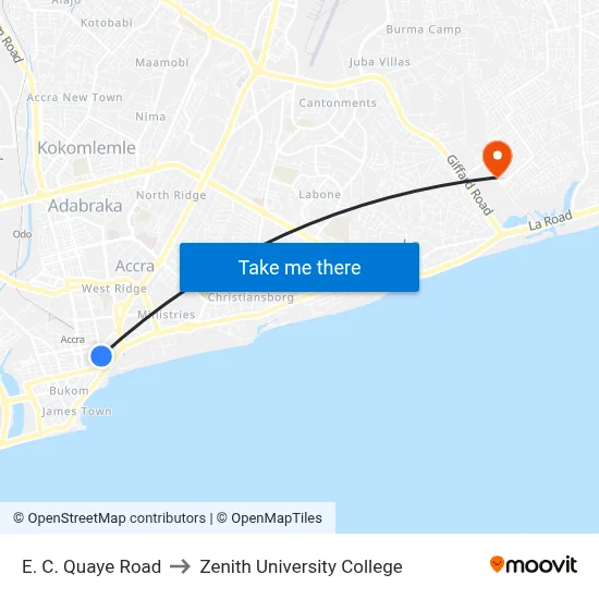 E. C. Quaye Road to Zenith University College map