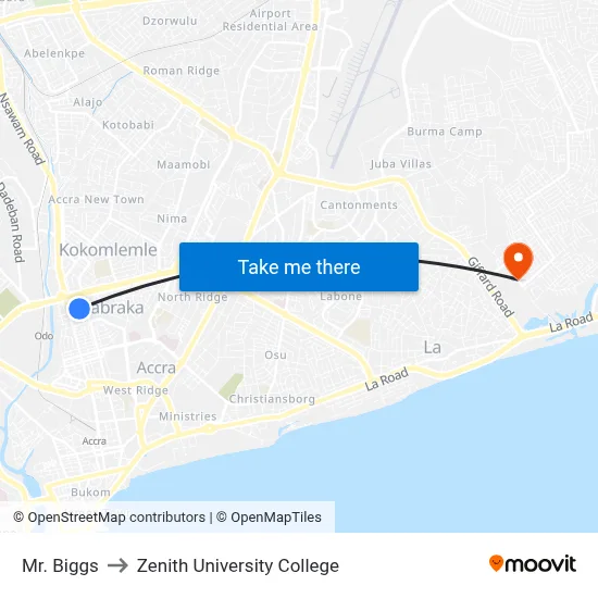 Mr. Biggs to Zenith University College map