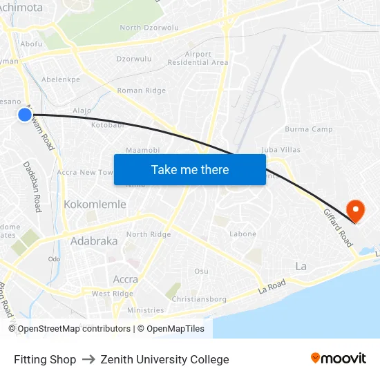 Fitting Shop to Zenith University College map