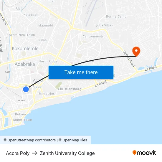 Accra Poly to Zenith University College map
