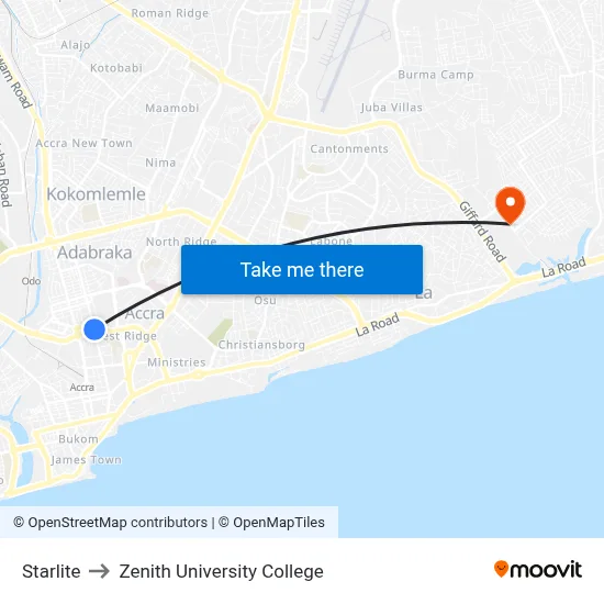 Starlite to Zenith University College map