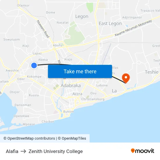 Alafia to Zenith University College map