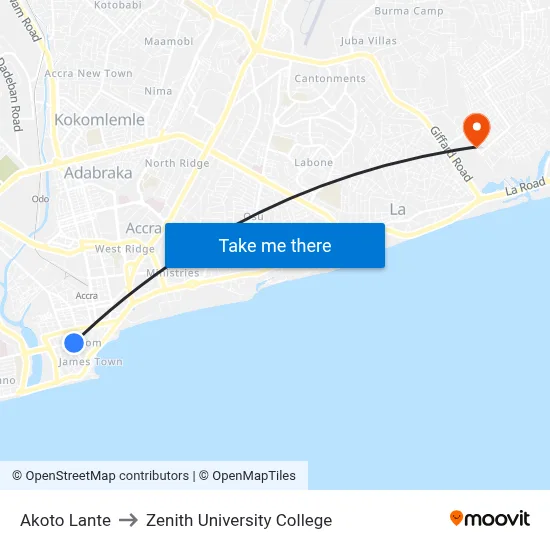 Akoto Lante to Zenith University College map