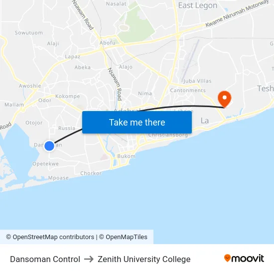 Dansoman Control to Zenith University College map