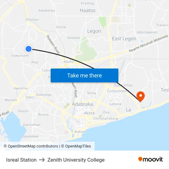 Isreal Station to Zenith University College map