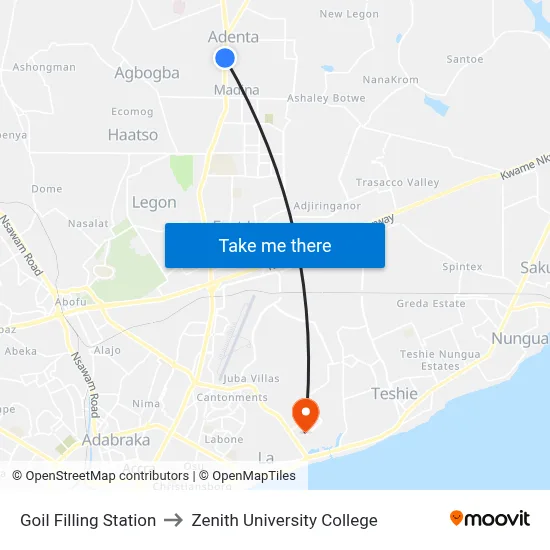Goil Filling Station to Zenith University College map