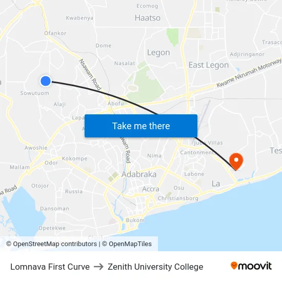 Lomnava First Curve to Zenith University College map