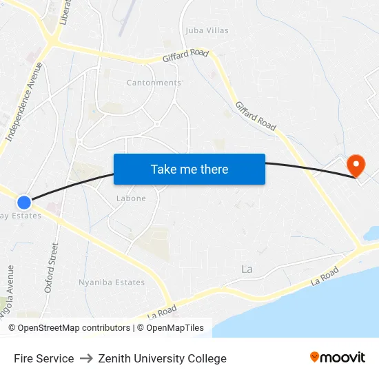 Fire Service to Zenith University College map