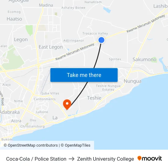 Coca-Cola / Police Station to Zenith University College map