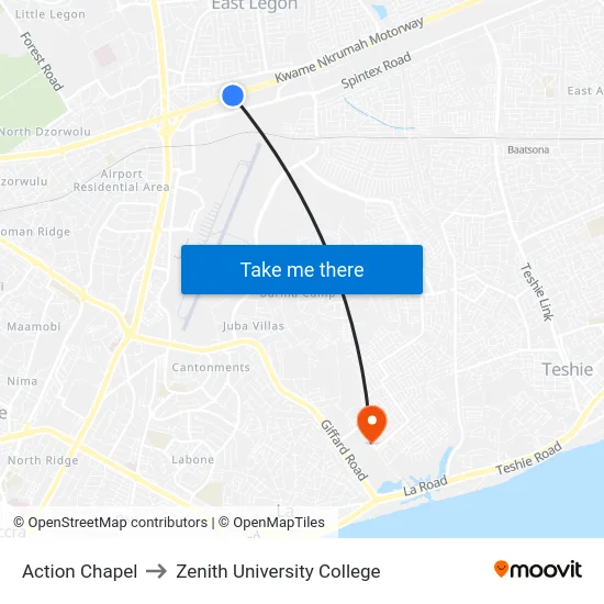 Action Chapel to Zenith University College map