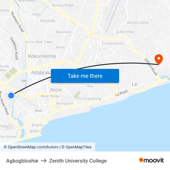 Agbogbloshie to Zenith University College map