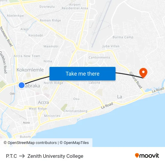 P.T.C to Zenith University College map