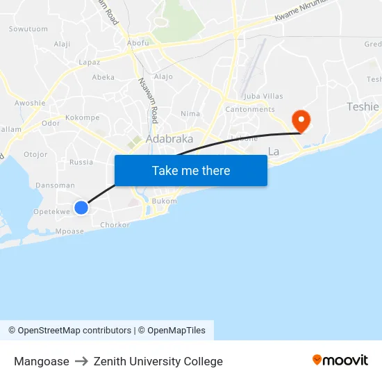 Mangoase to Zenith University College map