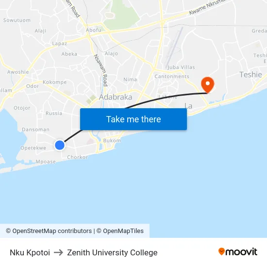 Nku Kpotoi to Zenith University College map