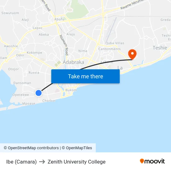Ibe (Camara) to Zenith University College map
