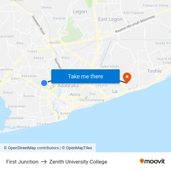 First Junction to Zenith University College map