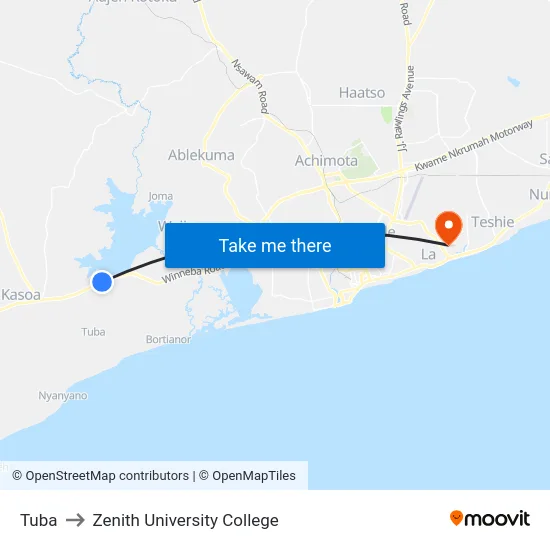 Tuba to Zenith University College map