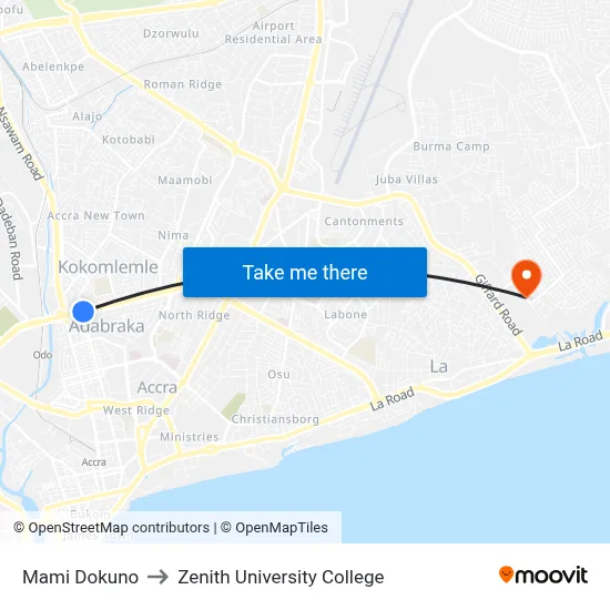 Mami Dokuno to Zenith University College map