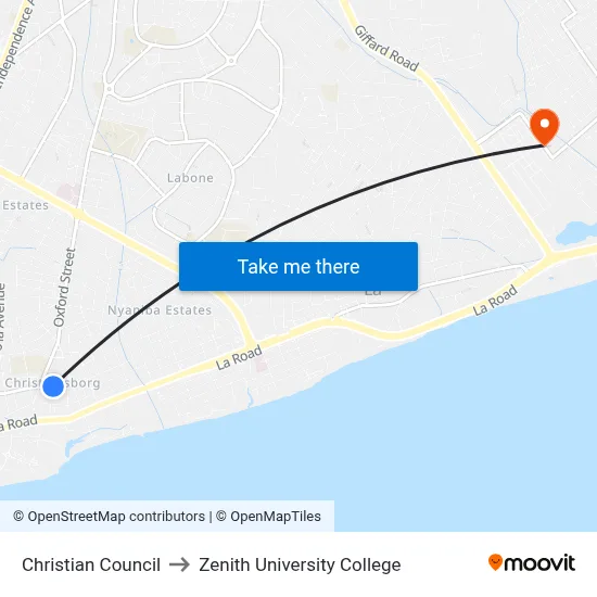 Christian Council to Zenith University College map