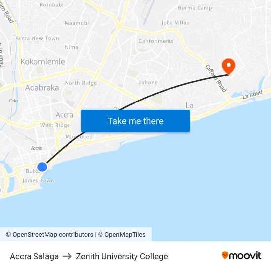 Accra Salaga to Zenith University College map