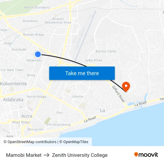 Mamobi Market to Zenith University College map