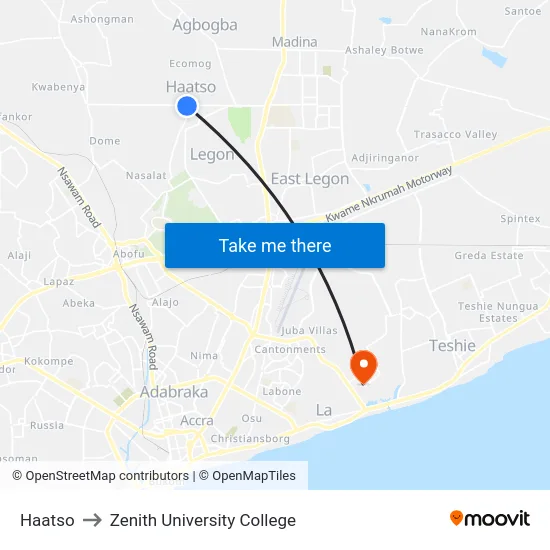 Haatso to Zenith University College map
