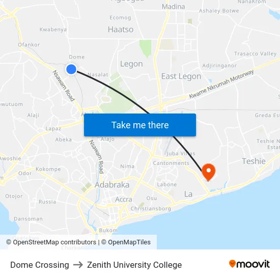 Dome Crossing to Zenith University College map