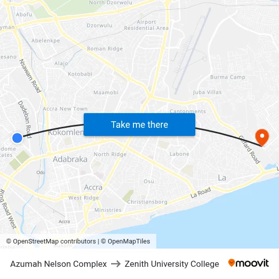 Azumah Nelson Complex to Zenith University College map