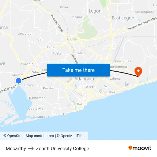 Mccarthy to Zenith University College map