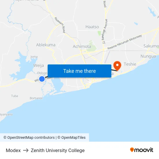 Modex to Zenith University College map