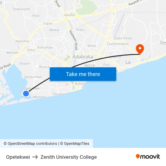 Opetekwei to Zenith University College map