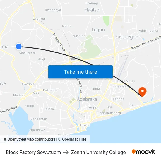 Block Factory Sowutuom to Zenith University College map