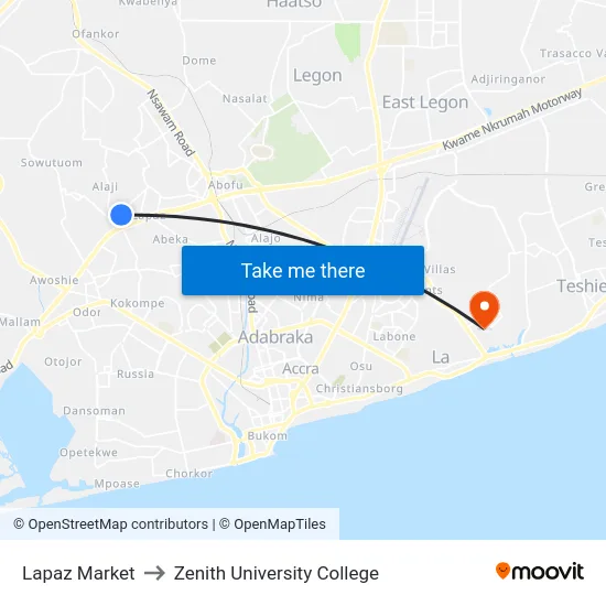 Lapaz Market to Zenith University College map