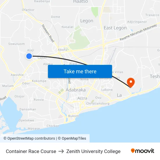 Container Race Course to Zenith University College map