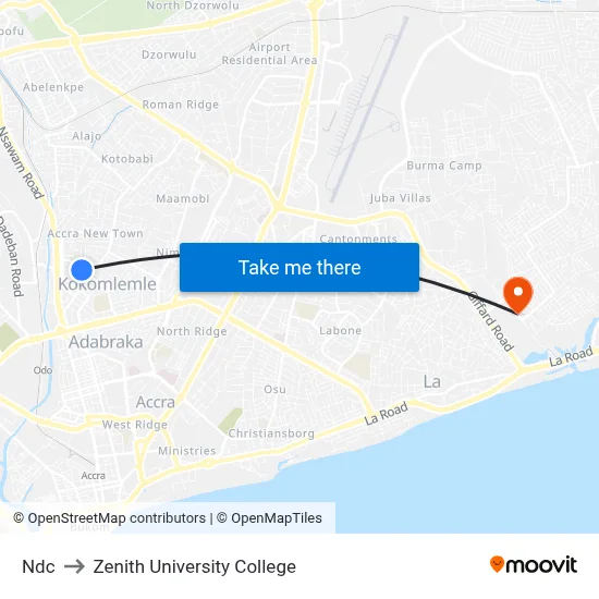 Ndc to Zenith University College map