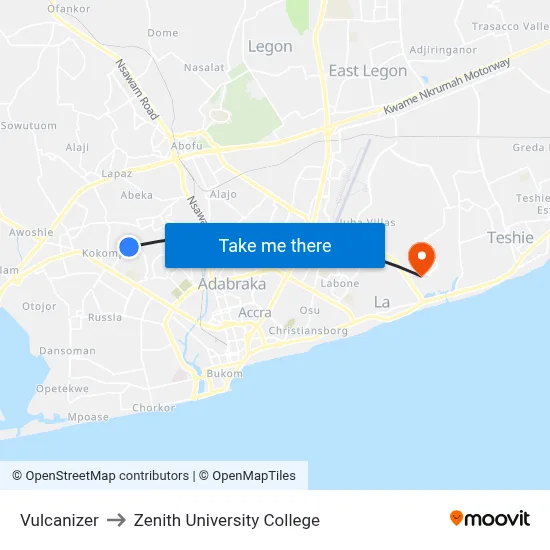 Vulcanizer to Zenith University College map
