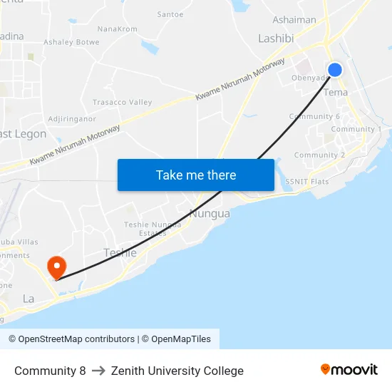 Community 8 to Zenith University College map