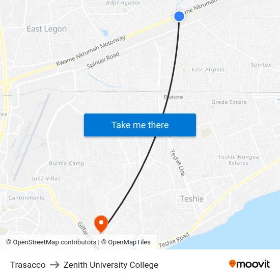 Trasacco to Zenith University College map