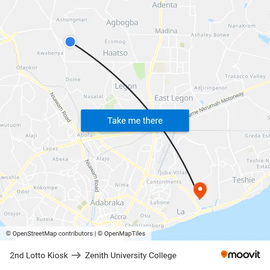 2nd Lotto Kiosk to Zenith University College map