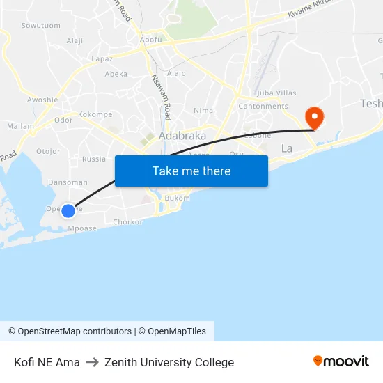 Kofi NE Ama to Zenith University College map