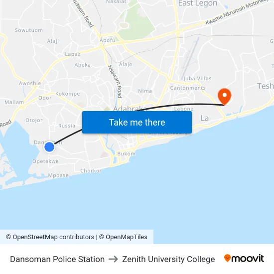 Dansoman Police Station to Zenith University College map
