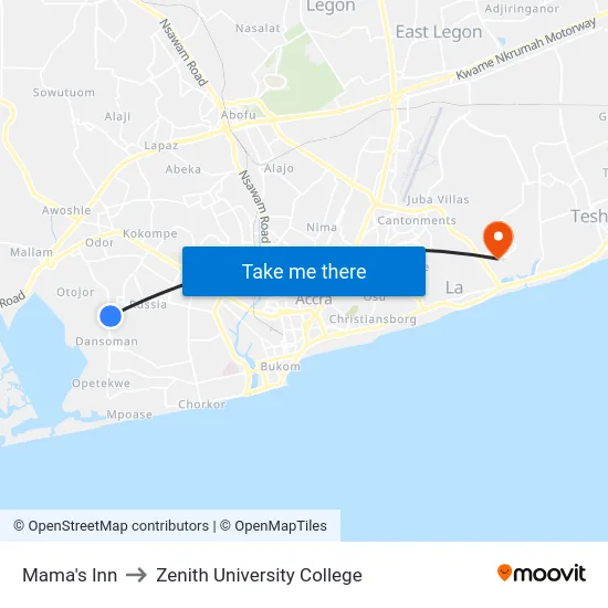 Mama's Inn to Zenith University College map